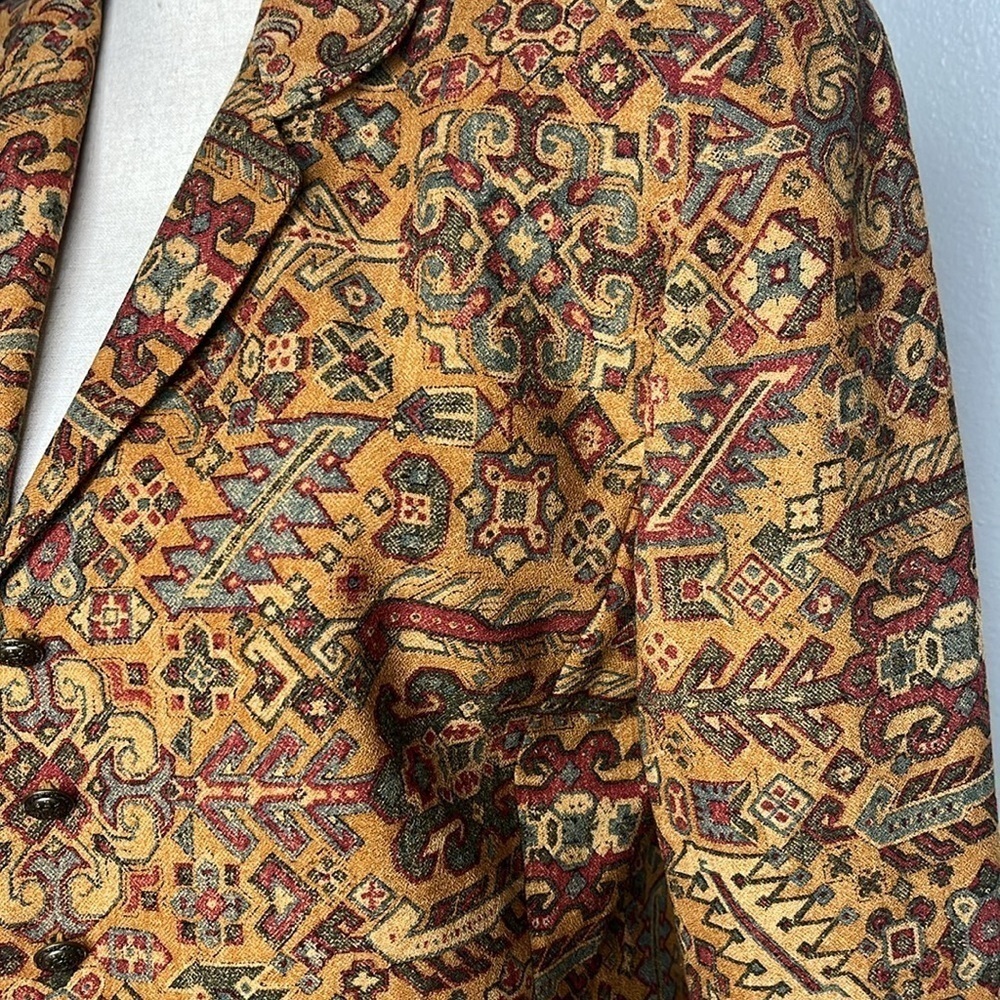 Ellen Tracy Multicolor Patterned Blazer - Mustard, Red, Green Accents - Picture 3 of 15